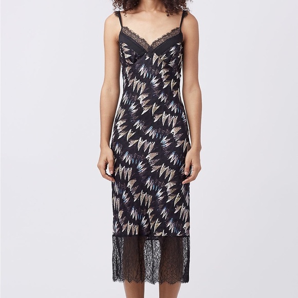NWT Diane Von Furstenberg Margarit Printed Slip Dress, Army of Hearts SZ 6 - Picture 1 of 10